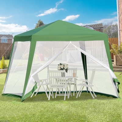 Outsunny 10x10ft Party Tent Canopy with Netting, Patio Screen House Slant Leg Outdoor Gazebo Sun Shade Shelter, Green