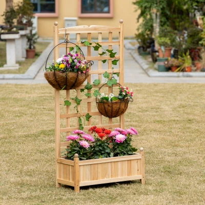 Outsunny Wooden Raised Garden Bed with Trellis, 24" x 12" x 49"