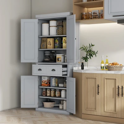 HOMCOM 72" Freestanding Kitchen Pantry Cabinet w/ Adjustable Shelves, Gray