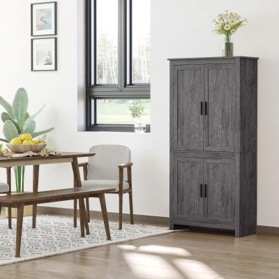 HOMCOM 64" Kitchen Pantry Cabinet with Adjustable Shelves, Gray