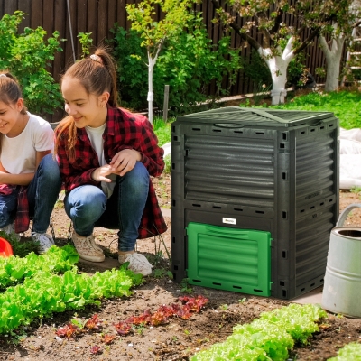 Outsunny Outdoor Compost Bin Garden Container, Fast Creation of Fertile Soil Aerating Compost Box, 80 Gallon, Green