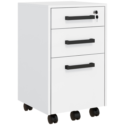 HOMCOM Lockable Vertical File Cabinet with Lock, 3 Drawer Filing Cabinet with Hanging Bars for Letter and A4 Size, White