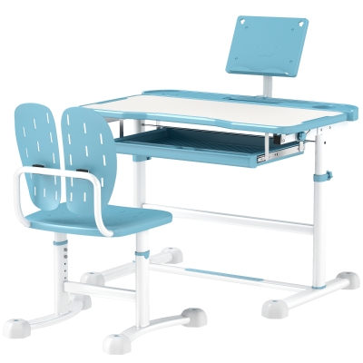 Qaba Kids Desk and Chair Set with Tilt Desktop, Blue