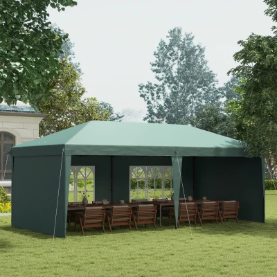 Outsunny 10' x 20' Pop Up Canopy Tent, Green with Sidewalls
