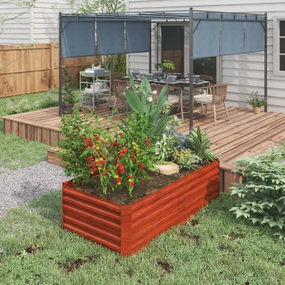 Outsunny 71" Galvanized Raised Garden Bed, Dark Brown Steel Planter