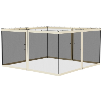 Outsunny Replacement Mosquito Netting for Gazebo 13' x 13' Black Screen Walls for Canopy with Zippers for Parties and Outdoor Activities, Cream White