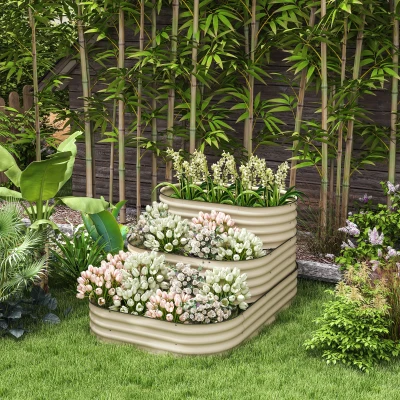 Outsunny 3-Tier Raised Garden Bed Set, 62" x 43" x 32", Cream