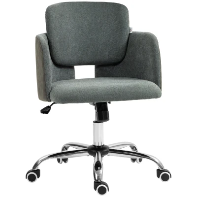 HOMCOM Small Desk Chair, Height Adjustable Fabric Office Chair with Swivel Wheels, Tilt Function, Computer Chair, Grey