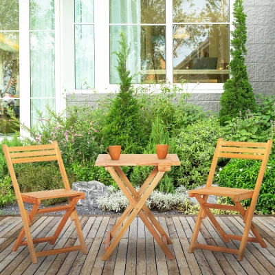 Outsunny 3-Piece Teak Folding Bistro Set, Outdoor Dining Furniture