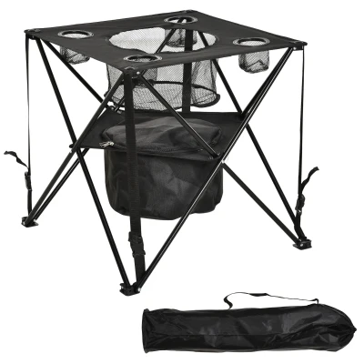 Outsunny Outdoor Folding Camping Table, 22" Portable Picnic Table w/ Cooler, Holders, Carry Bag for Travel Hiking Fishing Beach