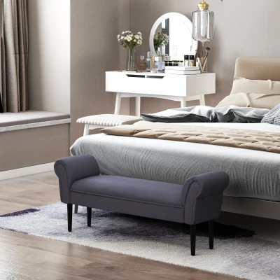 HOMCOM 52" Linen Upholstered End of Bed Bench, Dark Gray