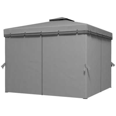 Outsunny 10' x 10' 2-Tier Outdoor Gazebo Canopy Tent with Zippered Mesh Sidewalls, Aluminum Frame for Patio, Backyard Light Grey