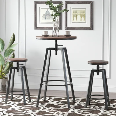 HOMCOM 3-Piece Industrial Bar Table Set, Adjustable Height