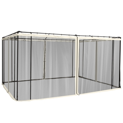 Outsunny Replacement Mosquito Netting for Gazebo 10' x 12' Black Screen Walls for Canopy with Zippers, Cream White