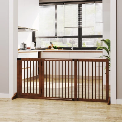 PawHut Adjustable Wooden Pet Gate, 3 Panels, Brown
