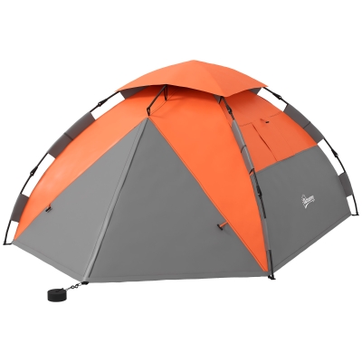 Outsunny Pop up Camping Tent, 3-4 Man Family Tent, 3000mm Waterproof, with Carry Bag and Top Hook, Grey and Orange