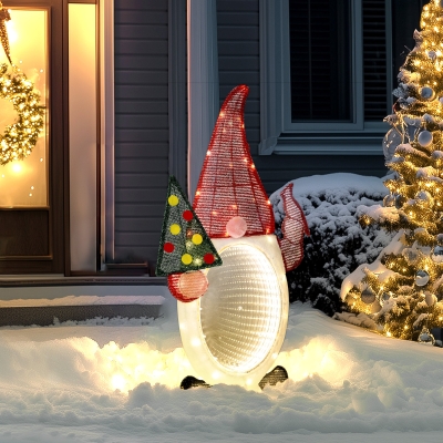 Outsunny Light Up Gnome Yard Decoration, Lighted Elf Gnome Christmas Decoration for Indoor, Outdoor, Garden, Lawn, Red