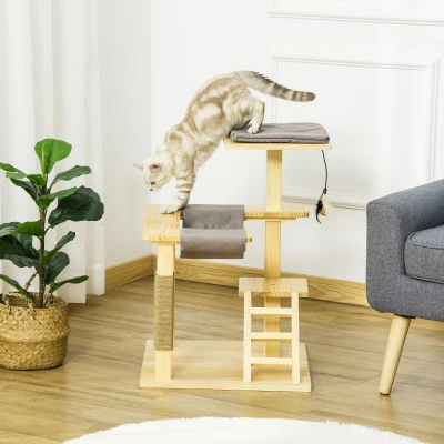 PawHut 25.5" Cat Tree Activity Center, Pinewood with Scratching Post