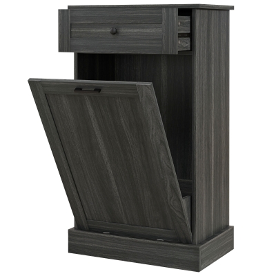 HOMCOM Kitchen Tilt-Out Trash Bin Cabinet with Drawer, Charcoal Gray
