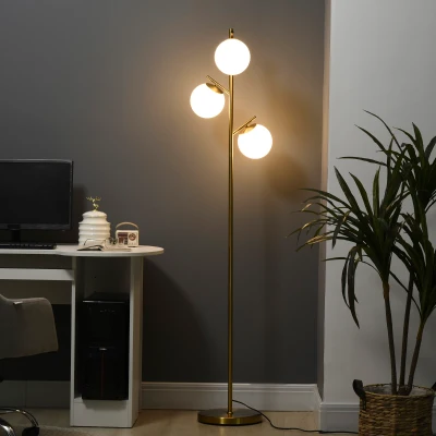 HOMCOM Modern 3-Light Floor Lamp with Globe Shades, Gold