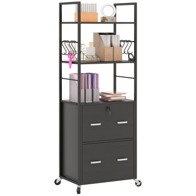 Vinsetto Mobile Filing Cabinet 2 Drawer File Cabinet with Key Adjustable Hanging Bar for Letter A4 and Legal Size Black