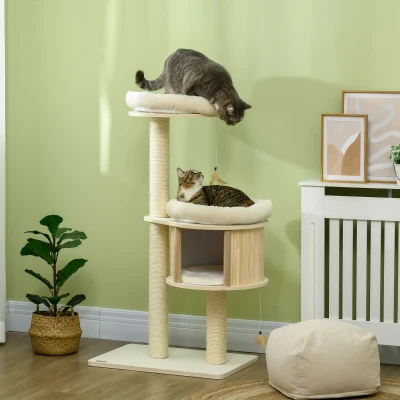 PawHut 3-Level Cat Tree with Scratching Posts & Cushions