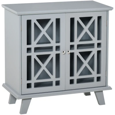 HOMCOM Storage Cabinet with Fretwork Doors and Shelf, Modern Freestanding Sideboard, Buffet, Grey