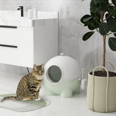 PawHut Large Hooded Cat Litter Box with Lid, Light Green
