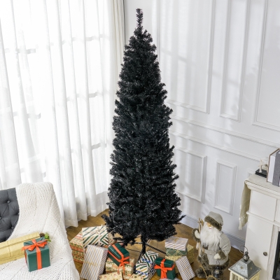 HOMCOM 7FT Pencil Christmas Tree, Artificial Christmas Tree with Automatic Open for Home Party, Black
