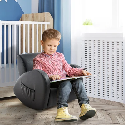 Qaba Kids Rocking Chair, PU Leather Toddler Armchair, Gray