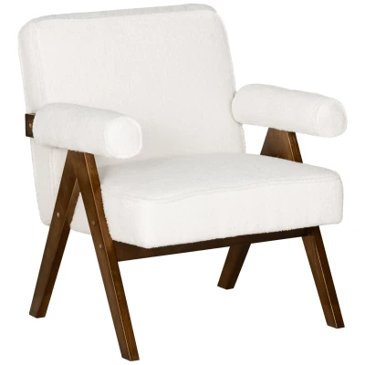 HOMCOM Cashmere Accent Chair Armchair with Wide Seat and Soft Padded Armrests for Reading, Bedroom, Cream White