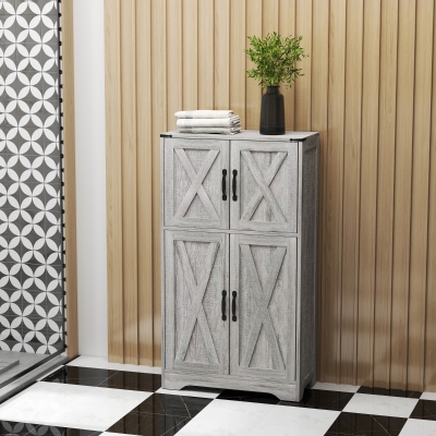 HOMCOM Farmhouse Kitchen Pantry, Freestanding Kitchen Pantry Storage Cabinet with Barn Doors and Adjustable Shelves, Grey