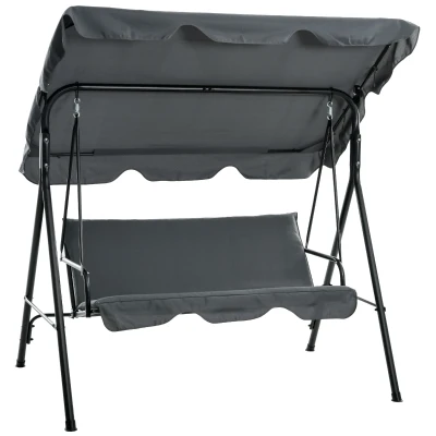 Outsunny 3-Seater Outdoor Porch Swing with Adjustable Canopy, Patio Swing Chair for Garden, Poolside, Backyard, Grey