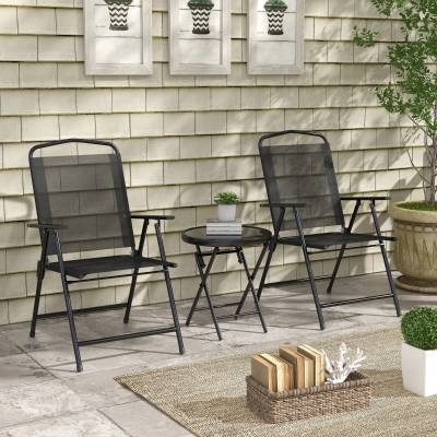 Outsunny 3 Pieces Bistro Set, Foldable Patio Furniture Set with Mesh Chairs, Glass Table for Garden, Balcony, Black