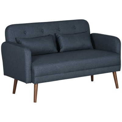 HOMCOM 53" 2 Seat Sofa, Modern Love Seats Furniture, Upholstered 2 Seater Couch with Throw Cushions, Solid Wood Frame, Blue