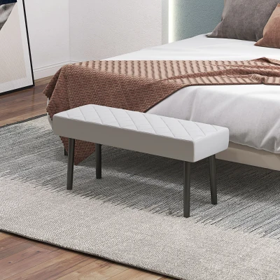 HOMCOM 39.4" Faux Leather Ottoman Bench with Metal Legs, Gray