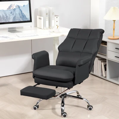 HOMCOM PU Leather Ergonomic Reclining Office Chair with Footrest, Black