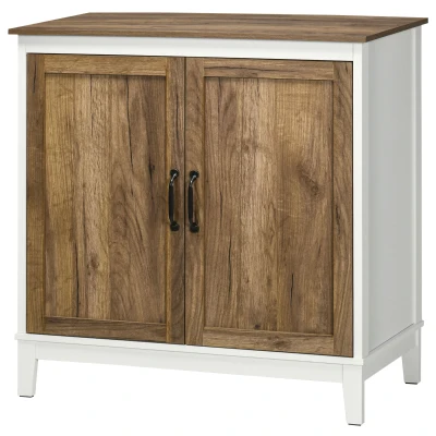 HOMCOM Farmhouse Sideboard, Storage Cabinet with 2 Doors and Shelves Kitchen, Living room, 30.9" x 15.4" x 30.9", Dark Oak