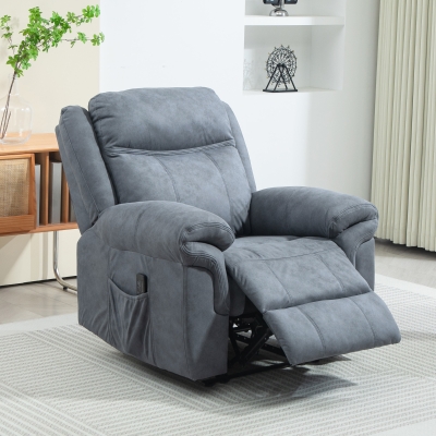 HOMCOM Manual Recliner Chair with Vibration Massage, Side Pockets, Microfibre Reclining Chair for Living Room, Blue-Grey