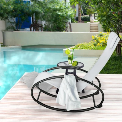 Outsunny Outdoor Rocking Lounge Chair, Pool Sunbathing with Pillow, Gray