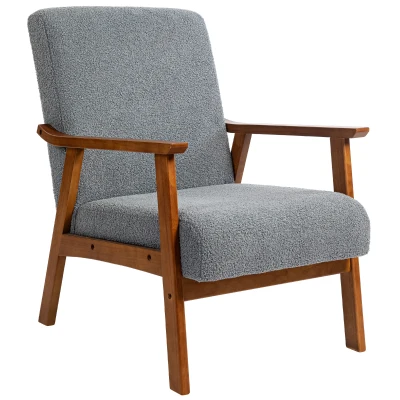 HOMCOM Living Room Chair Boucle Accent Chair for Bedroom with Wide Seat and Thick Padding, Grey