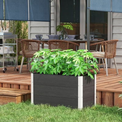 Outsunny 3' x 2' x 2' Raised Garden Bed, Wood Plastic Planter Box for Flowers, Vegetable, Herb, Grey