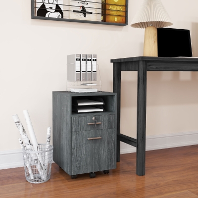 Vinsetto Small Filing Cabinet with 2 Drawers, Lockable Home Office Storage Cabinets on Wheels for A4, Letter Size, Grey