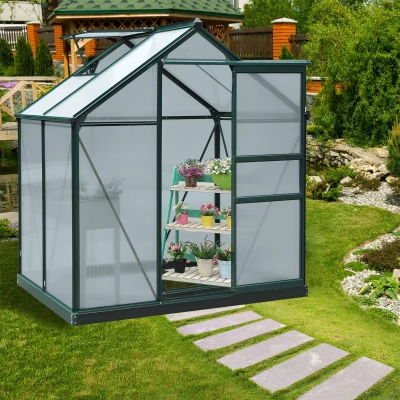 Outsunny 6' x 4' Polycarbonate Greenhouse, Heavy Duty Dark Green