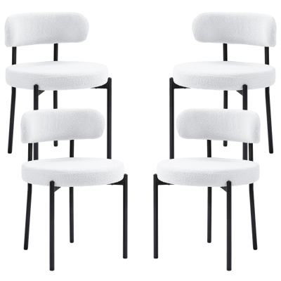 HOMCOM 4 Pieces Kitchen Chairs, Modern Dining Chairs w/ Berber Fleece Upholstery and Steel Legs for Living Room, Cream White