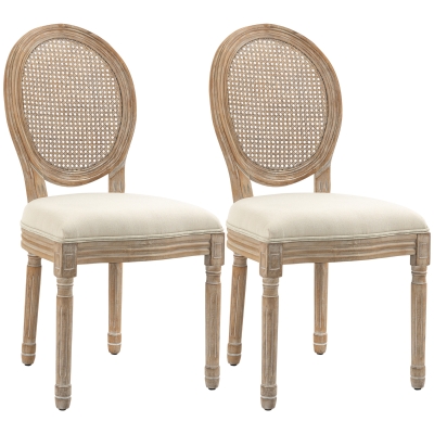 HOMCOM Upholstered Dining Chair Set, Rattan Backrest, Cream White