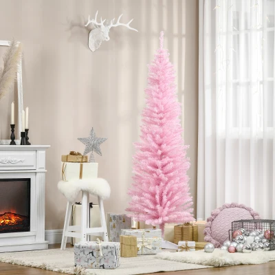 HOMCOM 6' Slim Pink Artificial Christmas Tree with 390 Tips