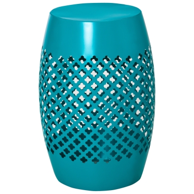 Outsunny 12.5" Round Steel Patio End Table, Indoor/Outdoor, Blue