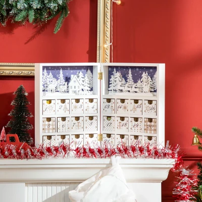 HOMCOM Wooden Christmas Advent Calendar, 24 Countdown Drawers, White