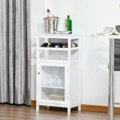 HOMCOM Wine Cabinet, 4-Bottle Rack, Adjustable Shelf, White